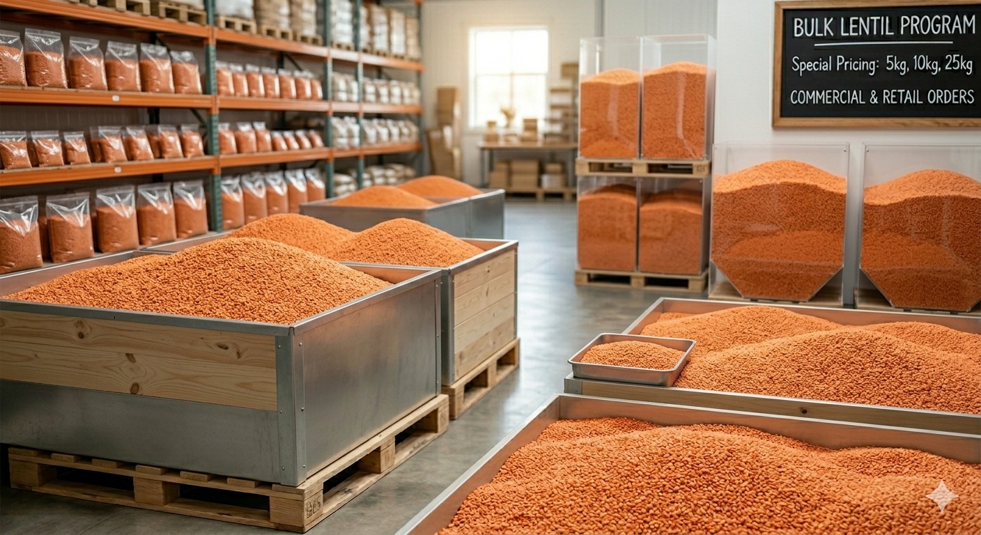 Red lentils, illustrating pulse and legume categories sourced through the network